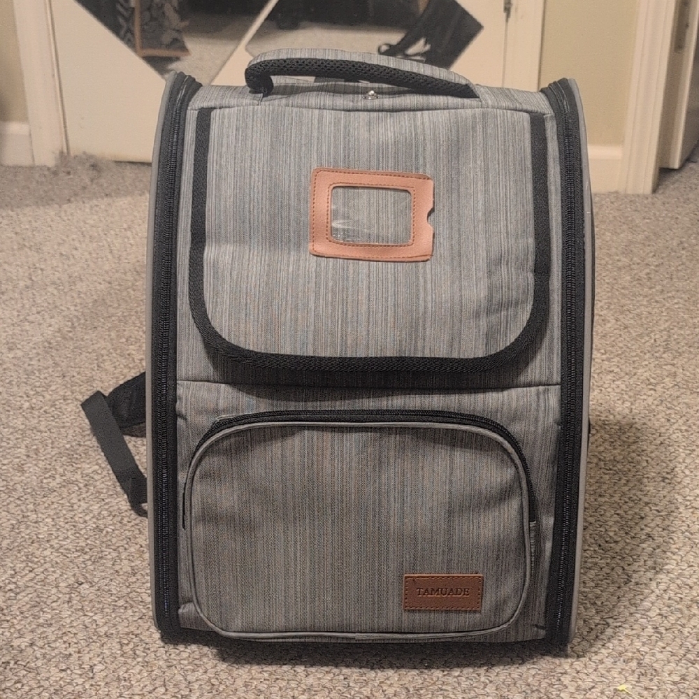 Tamuade Gray and Black Pet Carrier Backpack
